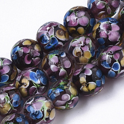 Handgemachte Murano Glas Perlen Stränge, Innen Blume, Runde, lila, 11.5~12.5x10.5~11.5 mm, Bohrung: 1.4 mm, ca. 45 Stk. / Strang, 19.69 Zoll ~ 20.08 Zoll