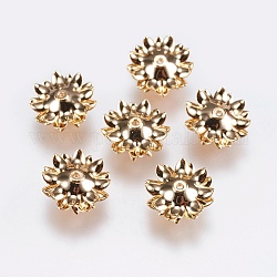 Multi-pétalo latón perlas tapas, flor, real 18k chapado en oro, 11x5.5mm, agujero: 1 mm
