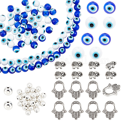 Pandahall elite diy mauvais œil perles fabrication kit de recherche, y compris perles rondes au chalumeau, perles en alliage et cadre de perle, couleur mixte, Perles du mauvais œil: 98 pièces/boîte