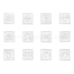 Tampons acryliques, carré avec douze constellations, Motif de constellation, 23x23x14.5mm, 12 pièces / kit
