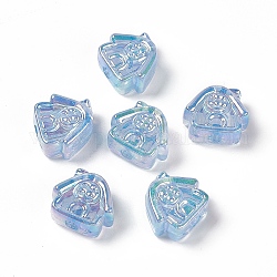 Placage uv perles acryliques irisées arc-en-ciel, maison, lumière bleu ciel, 16x17.5x8mm, Trou: 3.5mm