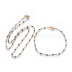 Conjuntos de joyería de 304 acero inoxidable, collares de cadena de cable y pulseras, con esmalte, azul oscuro, 19.52 pulgada ~ 19.76 pulgadas (49.6~50.2 cm), 7-7/8 pulgada ~ 8-1/8 pulgadas (20~20.6 cm)