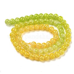 Lackiert Knistern Glasperlen Stränge, Farbverlauf, segmentierte mehrfarbige Perlen, Runde, gelb-grün, 6 mm, Bohrung: 1 mm, ca. 60 Stk. / Strang, 14.96~15.04 Zoll (38~38.2 cm)