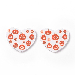 Halloween Acrylic Pendants, DIY Earrings Findings, Heart with Pumpkin Pattern, Orange Red, 26x31.5x2mm, Hole: 1.4mm