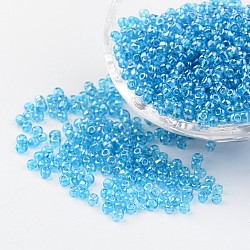 Perles de rocaille en verre rondes, trans. couleurs lustered, bleu clair, taille: environ 3mm de diamètre, Trou: 1mm, environ 1097 pcs/50 g