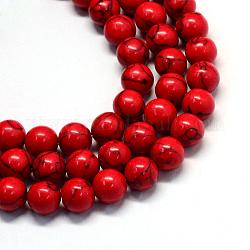Turquesa sintética hebras de abalorios de piedras preciosas, redondo, teñido, rojo, 10x10mm, agujero: 1.6 mm, aproximamente 49 pcs / cadena, 15.3 pulgada