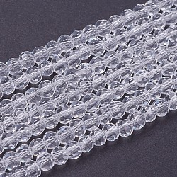 Glass Beads Strands, Faceted(32 Facets), Round, Clear, 4mm, Hole: 1mm, about 98pcs/strand, 13.7 inch