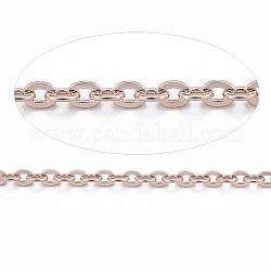 Revestimiento iónico (ip) 304 cadenas portacables de acero inoxidable, soldada, con carrete, Plano Oval, oro rosa, 1.5x1.3x0.3mm, aproximadamente 32.8 pie (10 m) / rollo
