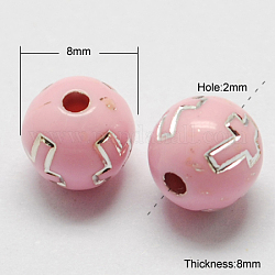 Perles acryliques plaquées, métal enlacée, ronde, rose, 8x8mm, Trou: 2mm, 2000 pcs / 500 g