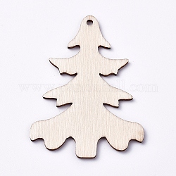 Gros pendentifs en bois non teint, arbre de Noël, amande blanchie, 54.5x38.5x1.5mm, Trou: 2mm