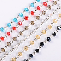 Handmade Rondelle Glass Beads Chains for Necklaces Bracelets Making, with Platinum Iron Eye Pin, Unwelded, Mixed Color, 39.3 inch, Beads: 6x4.5mm