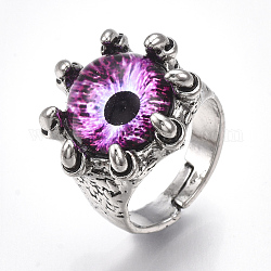 Регулируемые кольца из легкого стекла, широкая полоса кольца, драконий глаз, античное серебро, синий фиолетовый, Размер 8, 18 мм