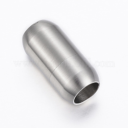 Matte 304 Stainless Steel Magnetic Clasps with Glue-in Ends, Column, Stainless Steel Color, 21x12mm, Hole: 8mm