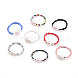 Эластичные кольца из натурального жемчуга, со стеклянным бисером fgb, разноцветные, размер США 10 1/2, внутренний диаметр: 20 мм