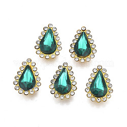 Sew on Rhinestone, Transparent Glass Rhinestone, with Iron Prong Settings, Faceted, Teardrop, Blue Zircon, 18x13x7mm, Hole: 1.5mm