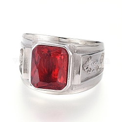 304 Stainless Steel Wide Band Rings, with Glass, Red, Stainless Steel Color, Size 7~12, 17~22mm