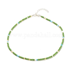 Halskette aus Glasperlen, Sommerschmuck für Frauen, olivgrün, 15.94 Zoll (40.5 cm)