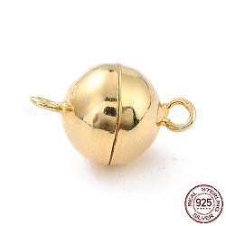 925 Sterling Silver Magnetic Clasps, Round, Golden, 14x9x9x9mm, Hole: 1.5mm
