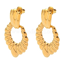 Ion Plating(IP) 304 Stainless Steel Stud Dangle Earrings, Oval, Real 18K Gold Plated, 45x22mm