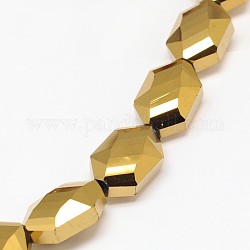 Faceted Hexagon Electroplate Glass Beads Strands, Golden Plated, 18x12x8.5mm, Hole: 1mm, about 40pcs/strand, 25.5 inch