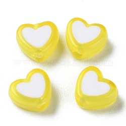 Abalorios de acrílico del corazón, talón en grano, amarillo, 7x8x4mm, agujero: 1.8 mm, aproximamente 2777 unidades / 500 g