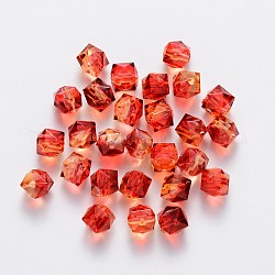 Perles acryliques craquelées transparentes peintes à la bombe, deux tons, polygone, firebrick, 7.5x8x8mm, Trou: 1.8mm, 100 pcs /sachet 