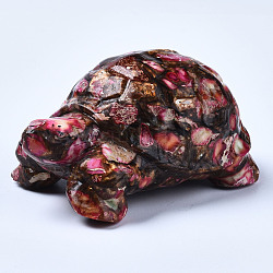 Tartaruga assemblata bronzite naturale e ornamento modello diaspro imperiale sintetico, per decorazioni da scrivania per la casa, camelia, 76~78x47~48x33~35mm