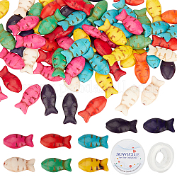 Sunnyclue DIY kits de fabricación de pulseras elásticas con temática oceánica, Incluyendo perlas sintéticas de color turquesa teñidas con pescado, Hilo elástico con cuentas elásticas fuertes, color mezclado, 25x12x7mm, agujero: 1 mm, 70 unidades / caja