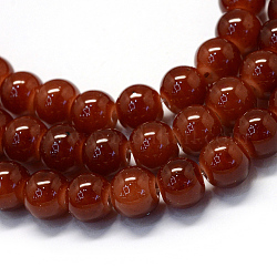 Chapelets de perles rondes en verre imitation jade peint, selle marron, 6.5mm, Trou: 1.5mm, Environ 145 pcs/chapelet, 31.8 pouce