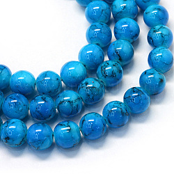 Chapelets de perles rondes en verre peint de cuisson, Dodger bleu, 6.5mm, Trou: 1.5mm, Environ 145 pcs/chapelet, 31.8 pouce