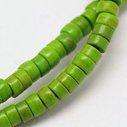 Teints perles synthétiques turquoise brins, perles heishi, Plat rond / disque, vert jaune, 6x3mm, Trou: 1mm, Environ 136 pcs/chapelet, 15.7 pouce