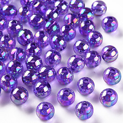 Transparente Acryl Perlen, ab Farbe plattiert, Runde, blau violett, 8x7 mm, Bohrung: 2 mm, ca. 1745 Stk. / 500 g