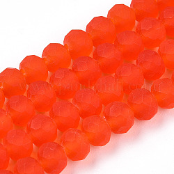 Chapelets de perles en verre transparente  , facette, mat, rondelle, rouge-orange, 6x4.5mm, Trou: 1.4mm, Environ 86 pcs/chapelet, 16.14 pouce (41 cm)