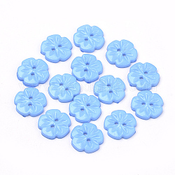 2-Hole Acrylic Buttons, Flower, Dodger Blue, 15x2.5mm, Hole: 1.5mm