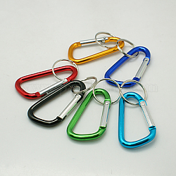 Aluminum Carabiner Keyring, with Iron Clasps, Oval, Mixed Color, 57x30.5mm