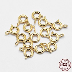 925 Sterling Silver Spring Ring Clasps, Ring, with 925 Stamp, Golden, 7x6x1mm, Hole: 1.5mm