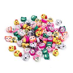 Mixed Shape Animal Handmade Polymer Clay Beads, Mixed Color, 10~12x7.5~12x3~5mm, Hole: 1.5mm