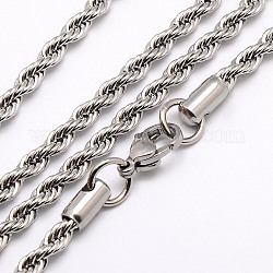 Colliers de chaîne de corde en 304 acier inoxydable pour hommes mode, avec fermoirs mousquetons, couleur inoxydable, 17.7 pouce (44.9 cm), 4mm