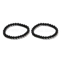 Natürliche Schungit-Stretcharmbänder mit runden Perlen, Innendurchmesser: 2-1/4 Zoll (5.8 cm)