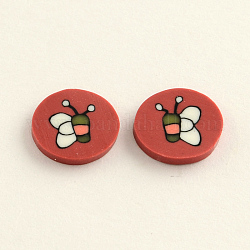 Handmade Polymer Clay Cabochons for Ear Studs Making, Flat Round, Insect, Indian Red, 10x2mm