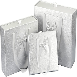 Rechteck Kartons, Geschenkverpackung, für Hochzeits-Babyparty-Partybevorzugung, Silber, 14.1~20.6x18.3~27.3x5.4~9 cm