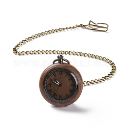 Taschenuhr aus Ebenholz mit Panzerkette und Clips aus Messing, flache runde elektronische Uhr für Männer, Kokosnuss braun, 16-3/8~17-1/8 Zoll (41.7~43.5 cm)
