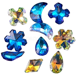 10pcs 6 colgantes de rhinestone de vidrio k9 estilo, imitación de cristal austriaco, facetados, forma mixta, color mezclado, 28x28x11mm, agujero: 1.6 mm, 1pc / color