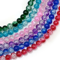 Hilos de abalorios de vidrio craquelado pintado, redondo, color mezclado, 10mm, agujero: 1.3~1.6 mm, aproximamente 80 pcs / cadena, 31.4 pulgada