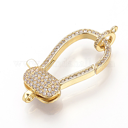 Brass Micro Pave Cubic Zirconia Lobster Claw Clasps, Golden, 40x17x6.5mm, Hole: 1~1.5mm