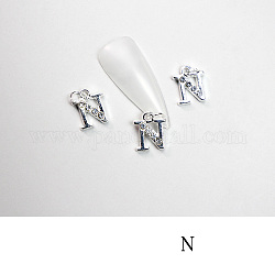 Cabochons Diamante de imitación de la aleación, accesorios de la decoración del arte del clavo, con anillo de salto, carta, Platino, letter.n, 11~14x5~12mm