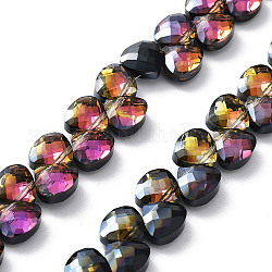 Electroplate Triangle Glass Beads Strands, Faceted, Black, 9x10x5mm, Hole: 1mm, about 100pcs/strand, 23.62''(60cm)