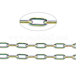 Ion Plating(IP) 304 Stainless Steel Paperclip Chains, Soldered, with Spool, Rainbow Color, 3x1~1.3x0.3mm