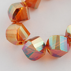 Electroplated Glass Bead Strands, Rainbow Plated, Faceted, Twist, Dark Orange, 10x10x9mm, Hole: 2mm, about 72pcs/strand, 25.5inch