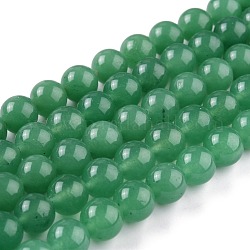 Cuentas de jade blanco natural, redondo, teñido, verde mar, 10mm, agujero: 1.2 mm, aproximamente 38 pcs / cadena, 14.96'' (38 cm)